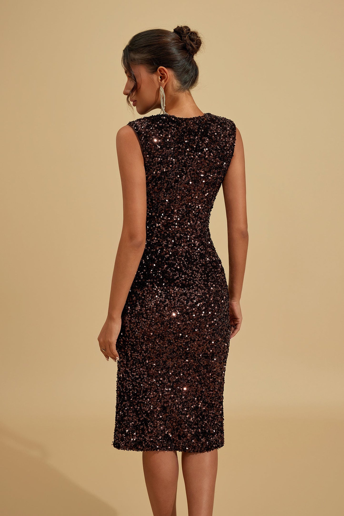 Lysandra Midnight Lüks Payet Midi Elbise