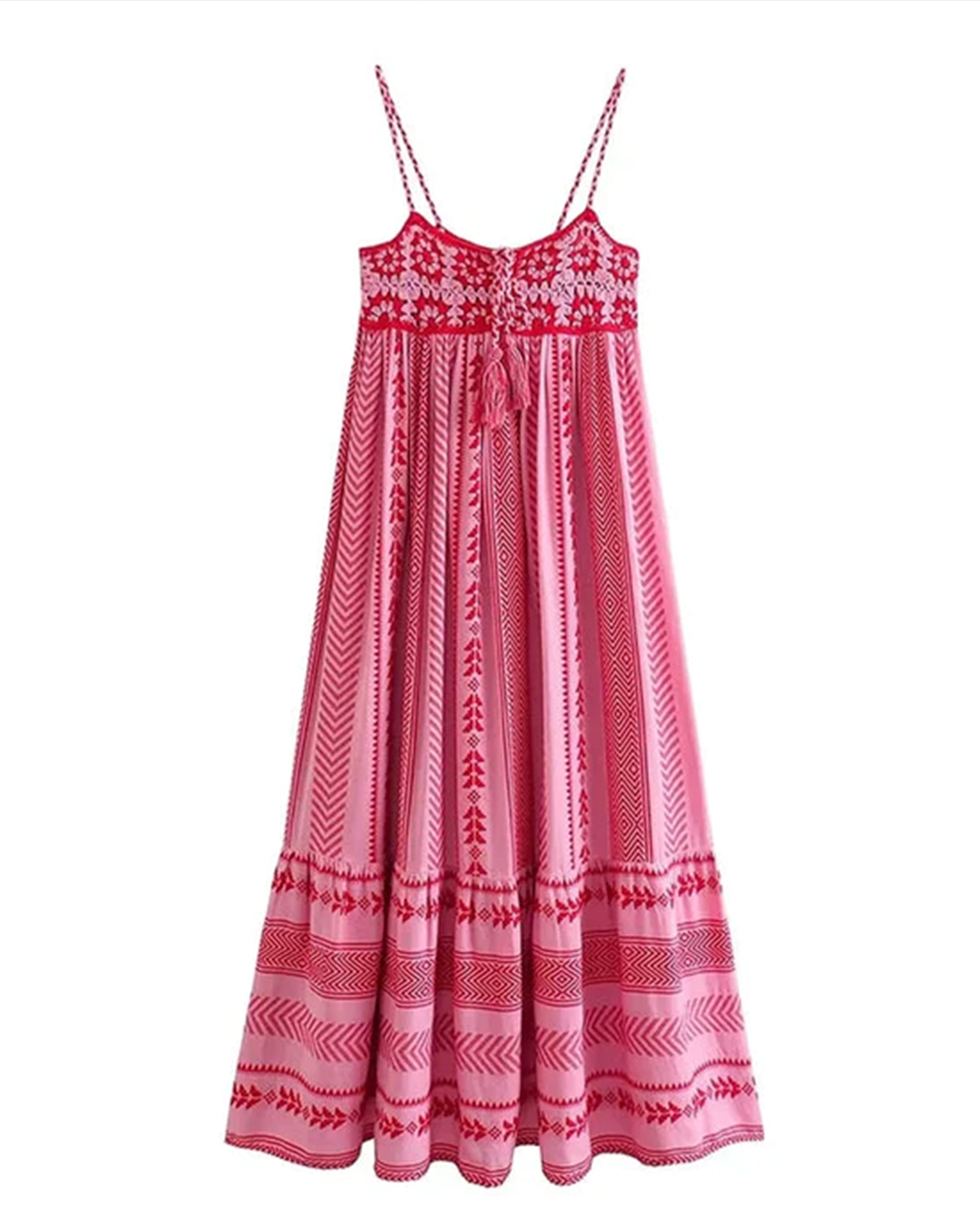 Naomi Baskılı Nakışlı Bağcıklı Cami Midi Elbise