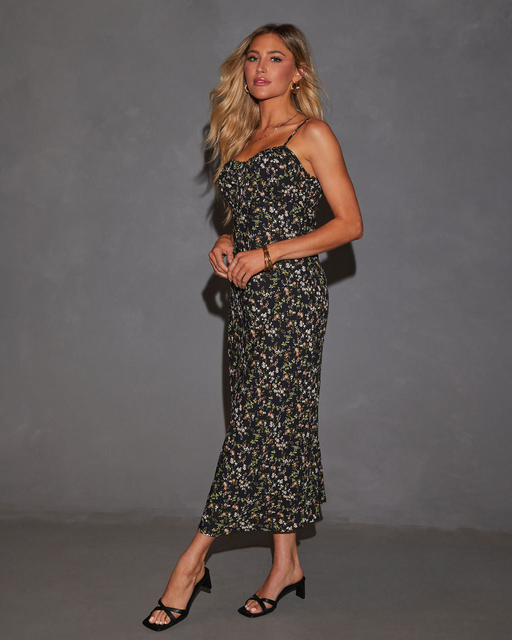 Mabel Ditsy Çiçekli Slip Midi Elbise