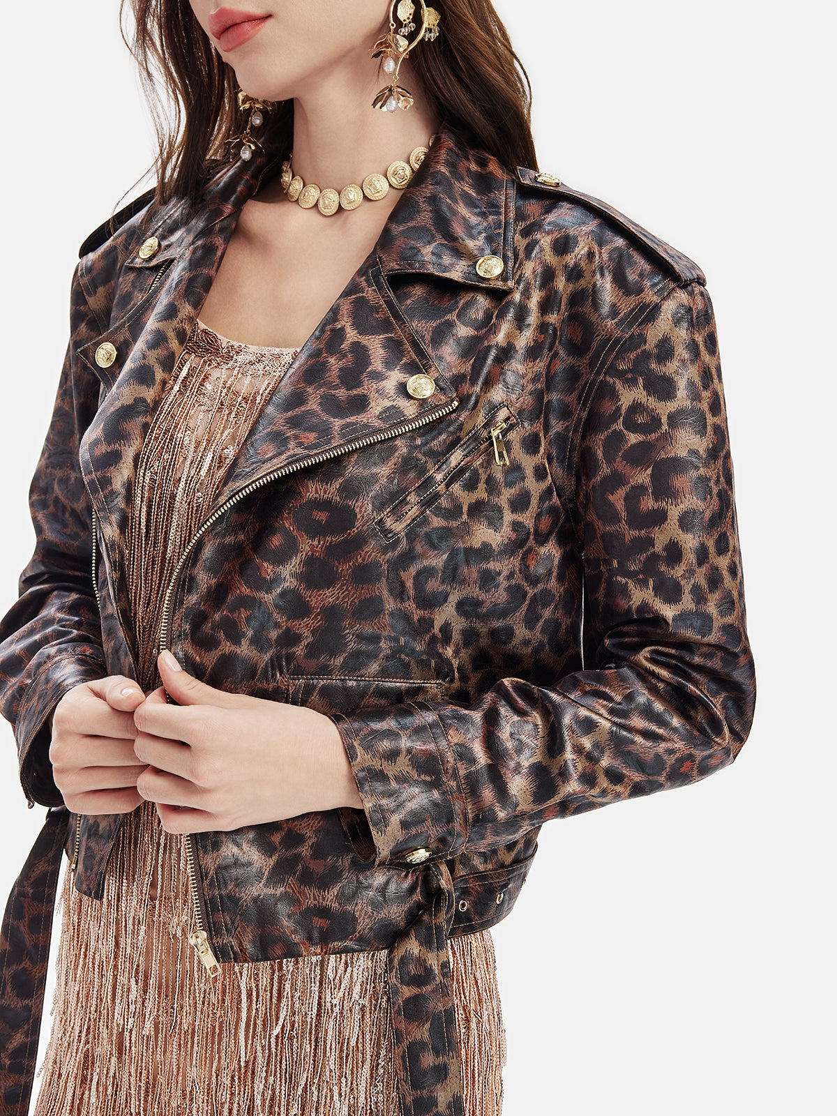 Leopar Desenli Kısa Trençkot