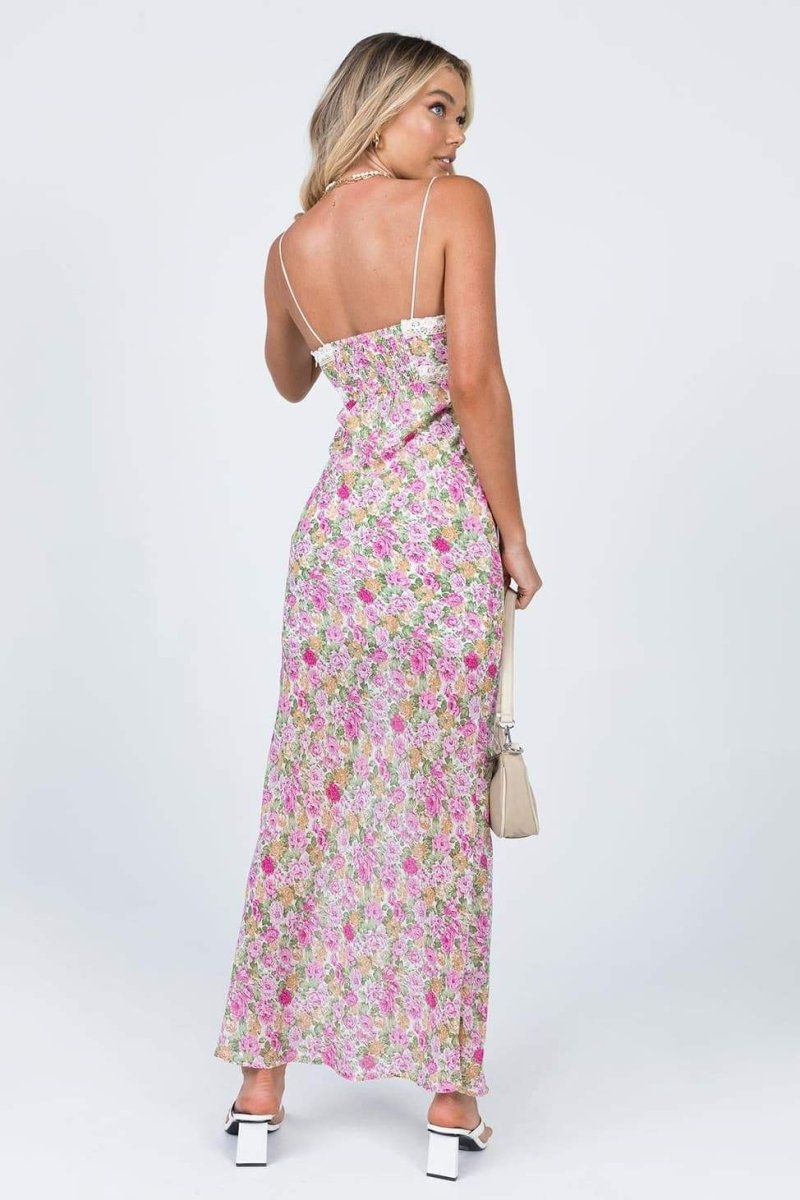 Angelica Baskılı Büzgülü Maxi Slip Elbise