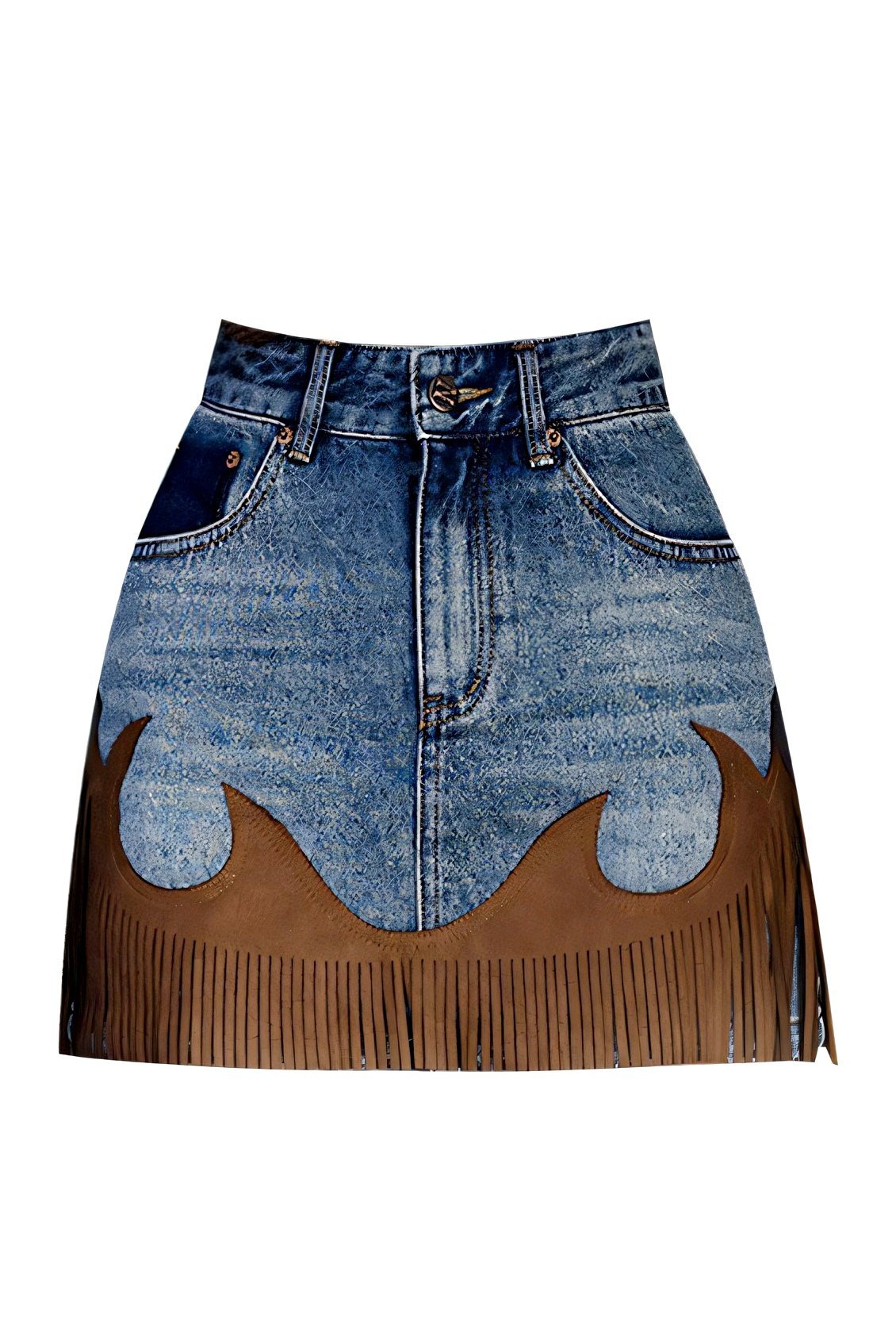 Heidi Splice Püsküllü Denim Mini Etek