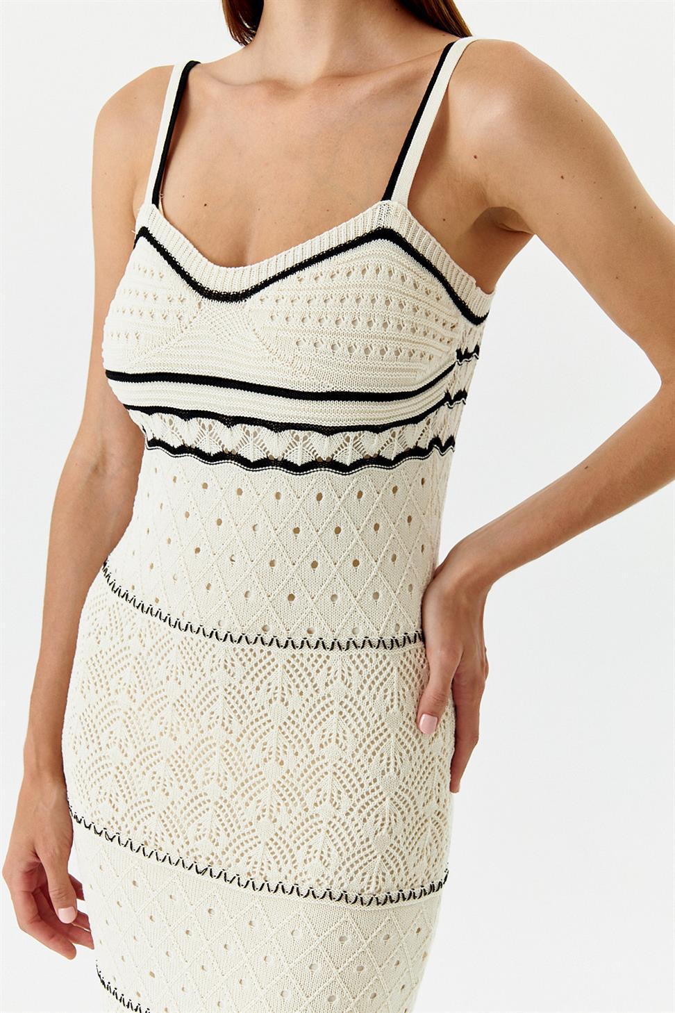 Nan Kontrast Tığ İşi Maxi Slip Elbise