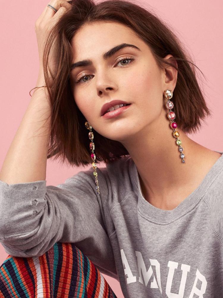 Odelia Gökkuşağı Diamante Zincir Küpe