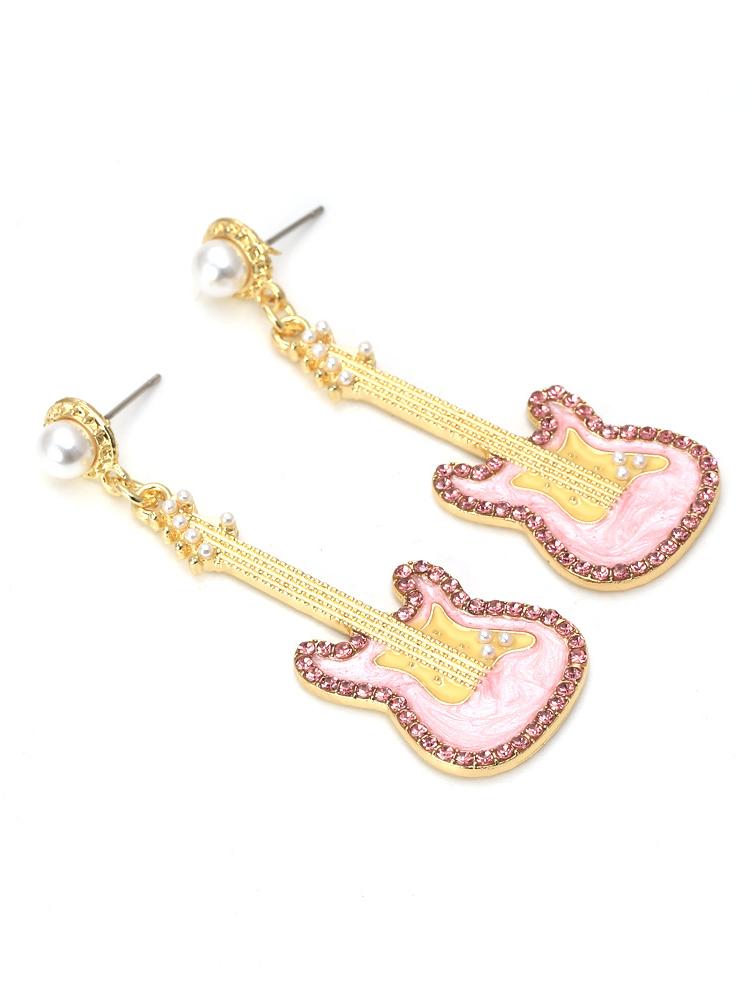 Pembe Gitar Diamante Damla Küpe