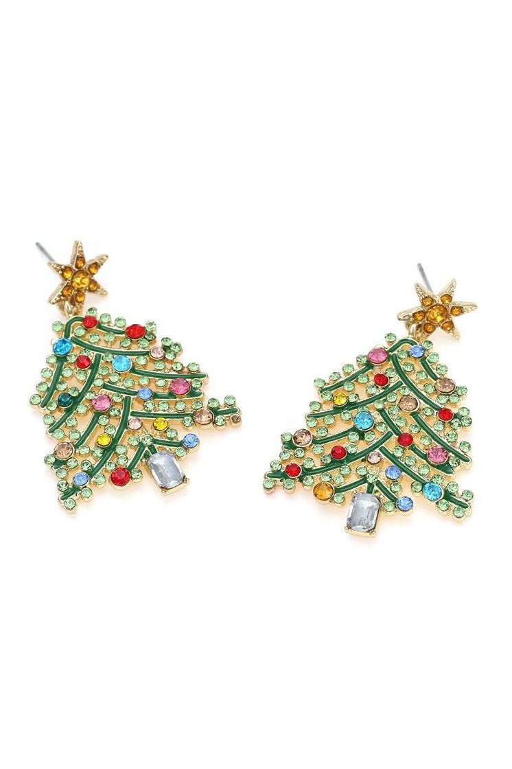 Yapay Elmas Noel Ağacı Damla Küpe