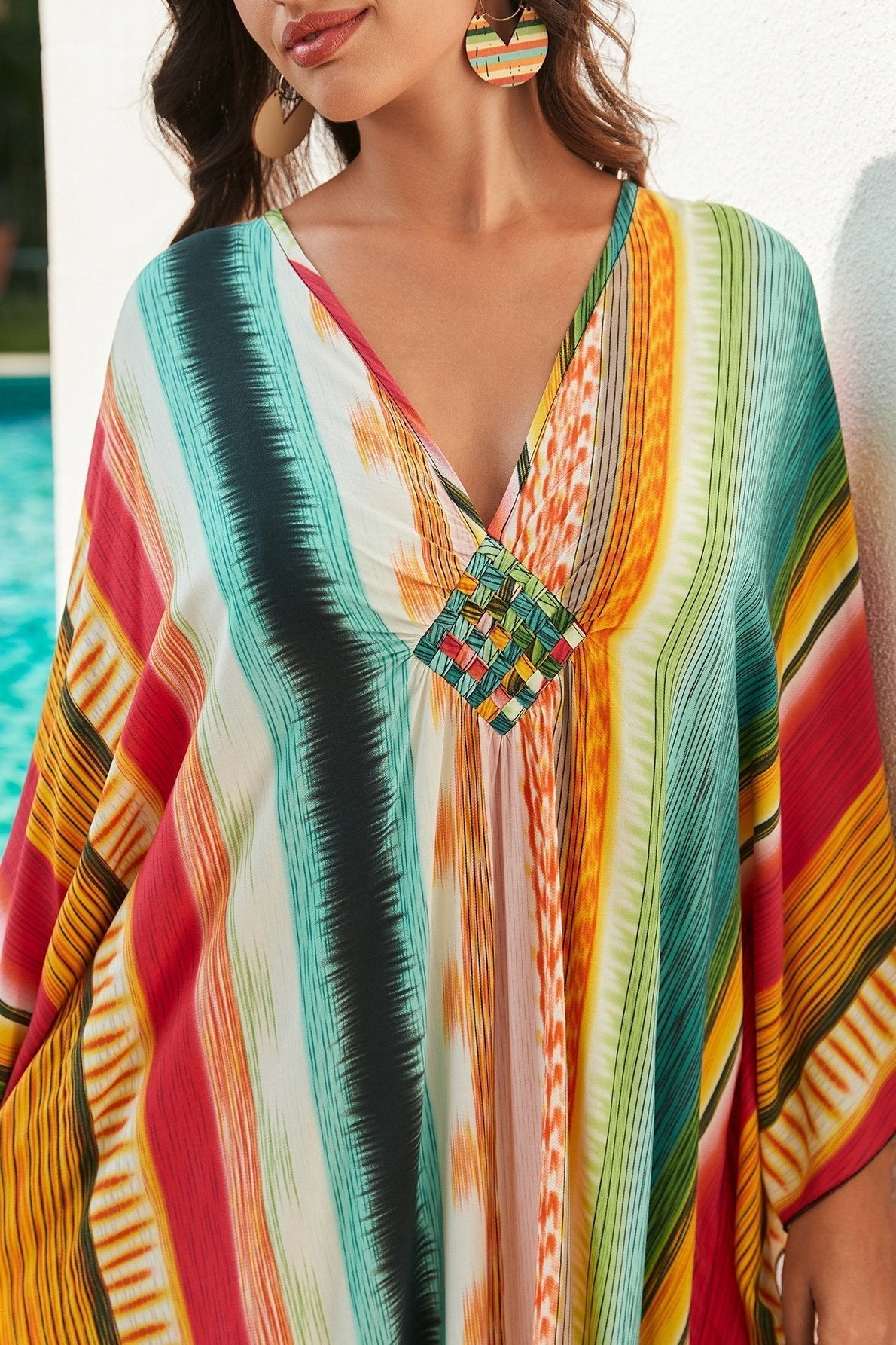 Tanya Gökkuşağı Baskılı Maxi Kaftan