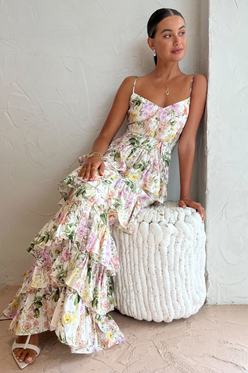 Vera Baskılı Katlı Maxi Sundress