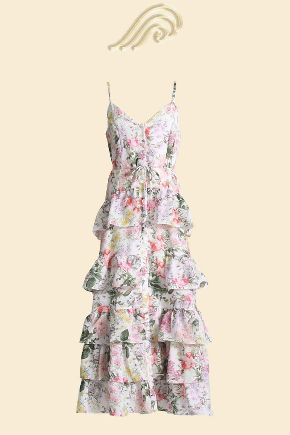 Vera Baskılı Katlı Maxi Sundress