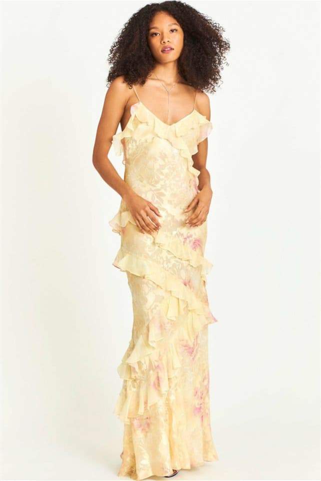 Virginia Çiçekli Fırfırlı Maxi Slip Elbise