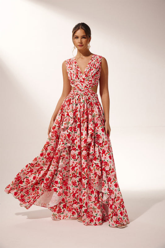 Muriel Çiçek Baskılı Cut-Out Maxi Elbise