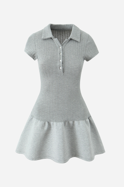 Polo Yaka Kısa Kollu Triko Mini Elbise