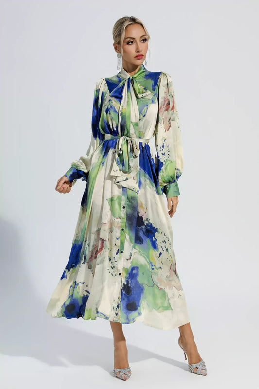 Anne Çiçekli Batik Uzun Kollu Maxi Elbise