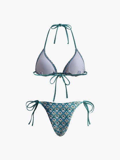 Baskılı Dantelli Bikini Takımı