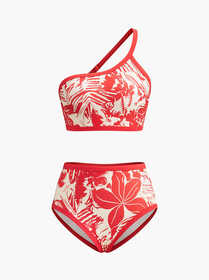 Tropikal Cennet Tek Omuzlu Bikini Takımı