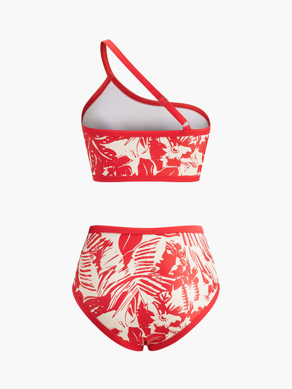 Tropikal Cennet Tek Omuzlu Bikini Takımı