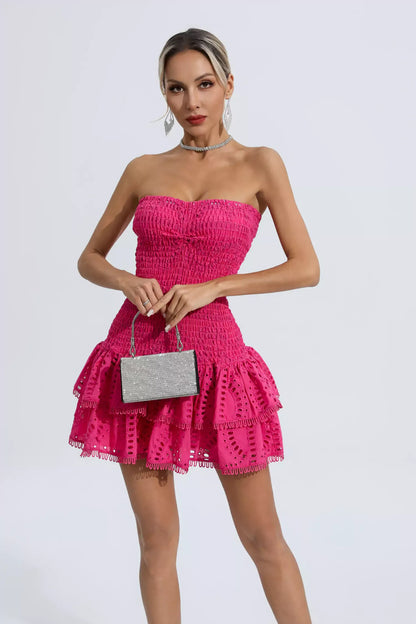 Bridget Pembe Fırfırlı Mini Elbise