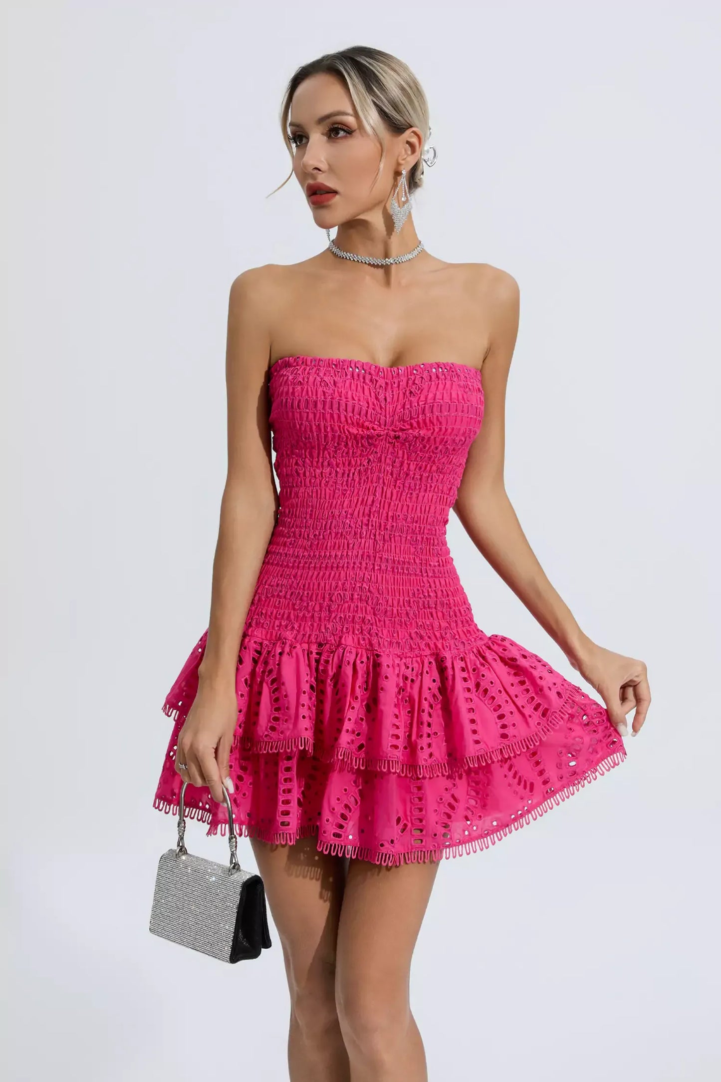 Bridget Pembe Fırfırlı Mini Elbise