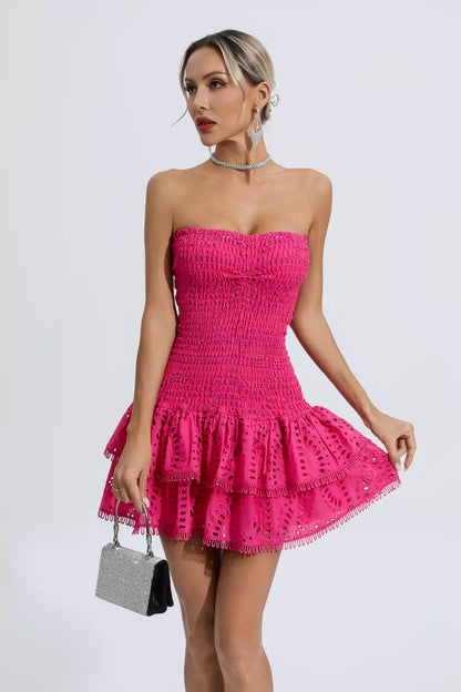 Bridget Pembe Fırfırlı Mini Elbise