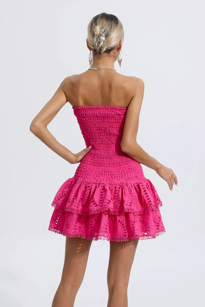 Bridget Pembe Fırfırlı Mini Elbise