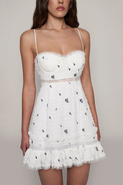 Setlla İşlemeli Çiçek Mini Slip Elbise