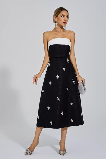 Emberlynn Siyah Beyaz Patchwork Maxi Elbise