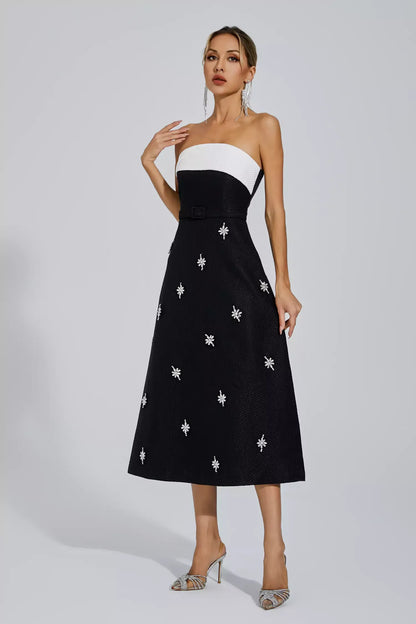 Emberlynn Siyah Beyaz Patchwork Maxi Elbise