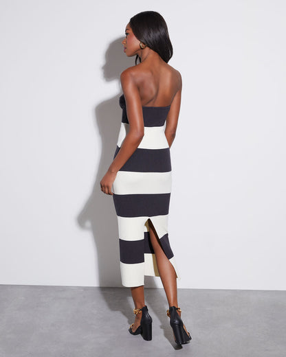 Anika Çizgili Bodycon Midi Elbise