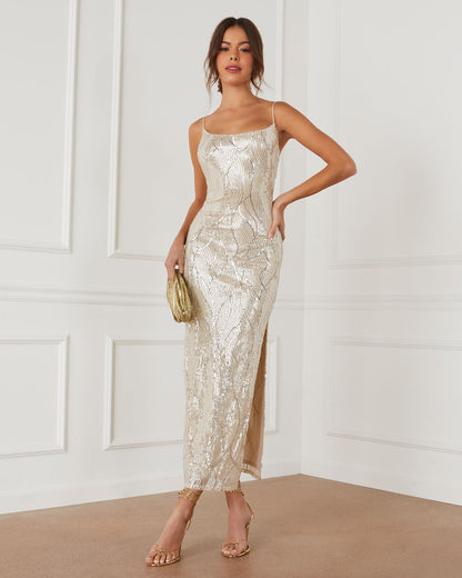 Parti Glam Pullu Midi Elbise
