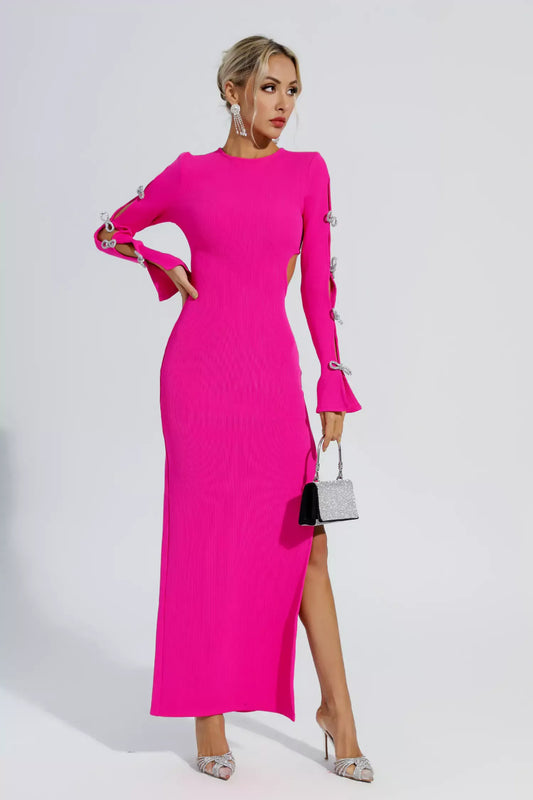 Jenna Pembe Kesikli Bandaj Maxi Elbise