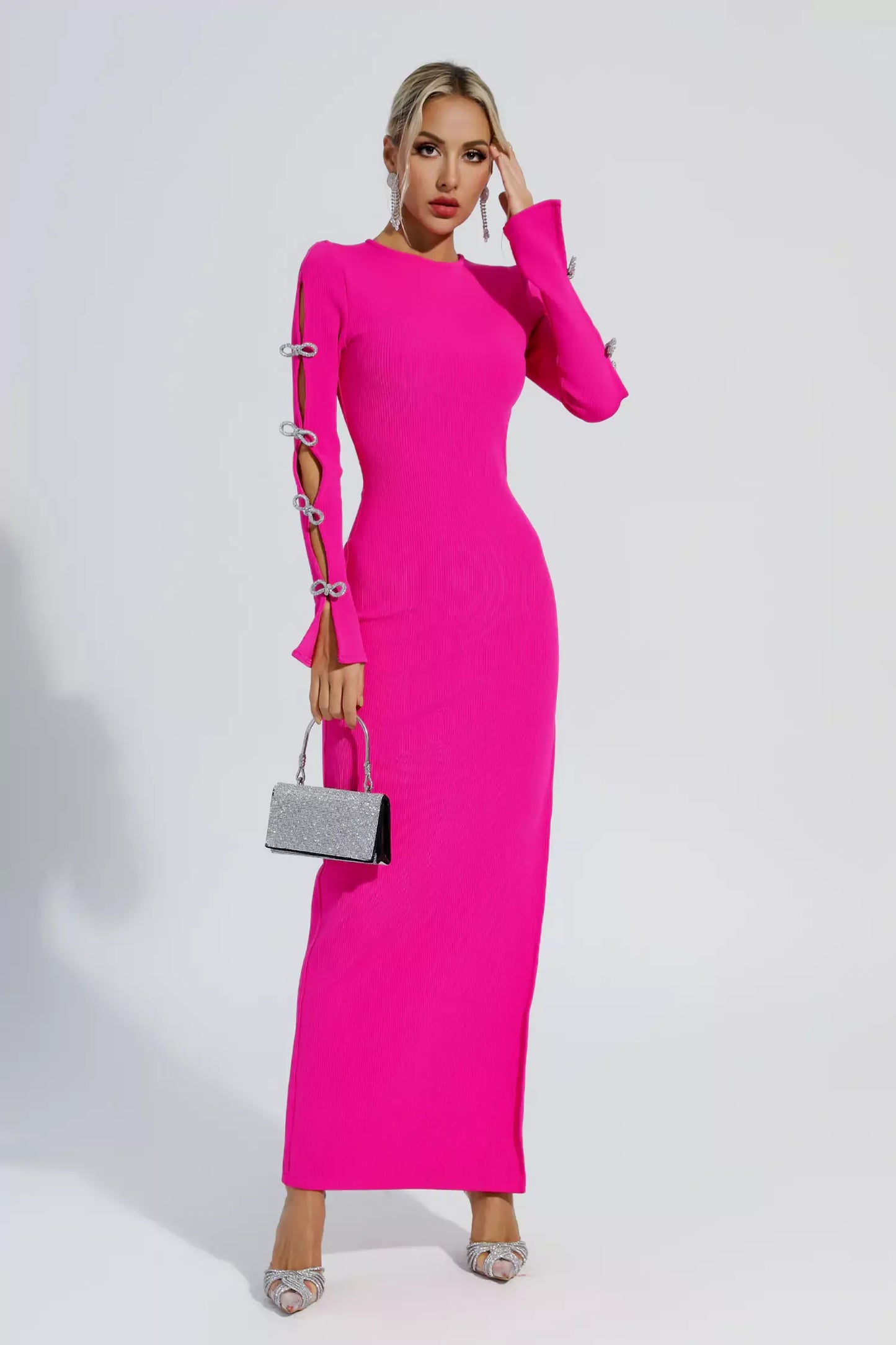 Jenna Pembe Kesikli Bandaj Maxi Elbise