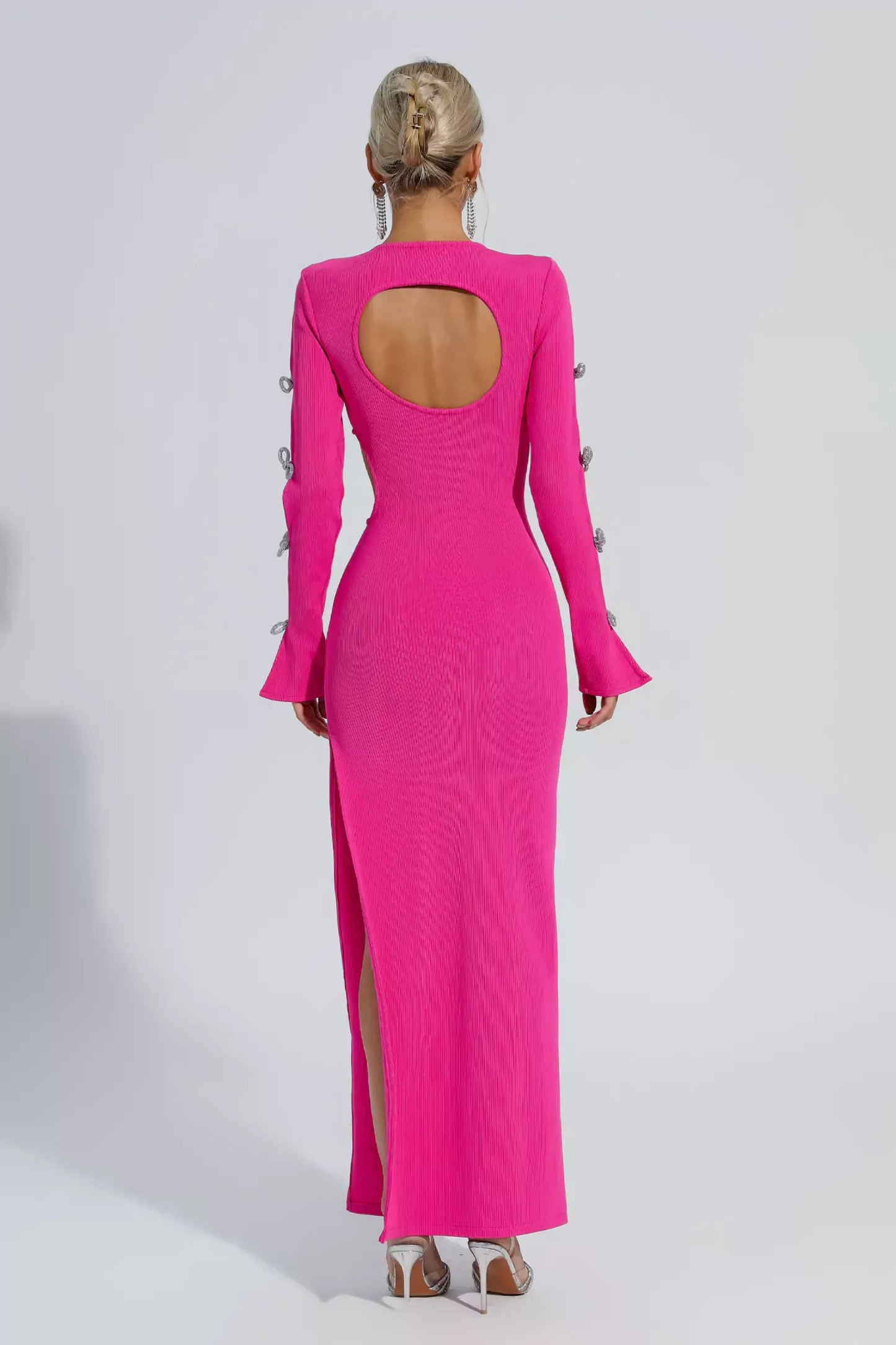 Jenna Pembe Kesikli Bandaj Maxi Elbise