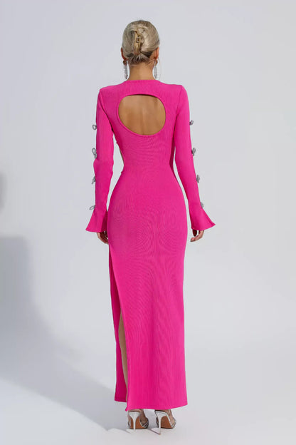 Jenna Pembe Kesikli Bandaj Maxi Elbise