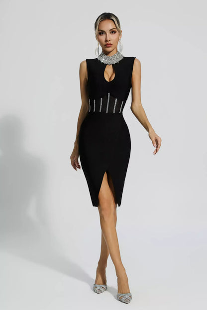 Marleigh Black Diamond İşlemeli Bandaj Midi Elbise