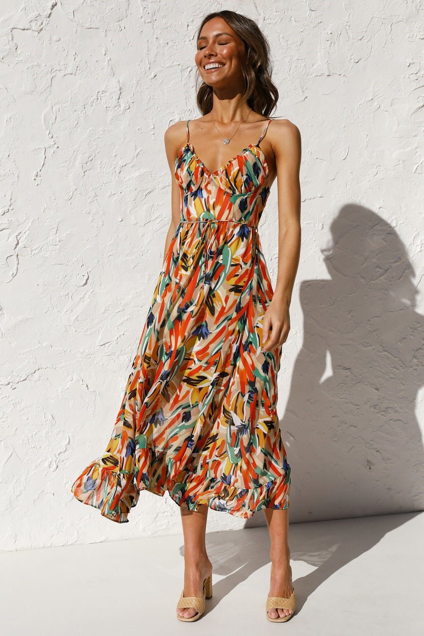 Adela Baskılı Fırfırlı Midi Sundress