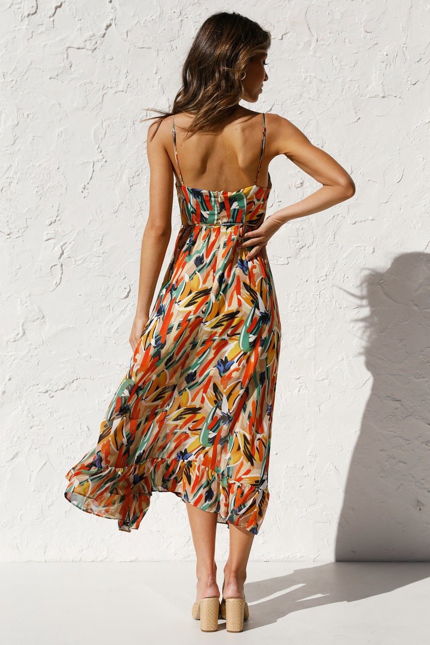 Adela Baskılı Fırfırlı Midi Sundress