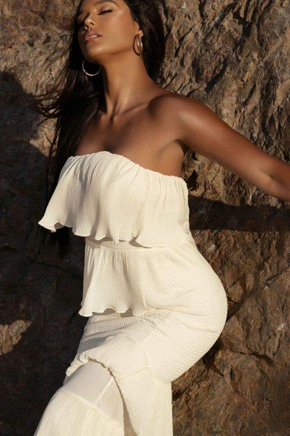 Alexia Fırfırlı Katlı Uzun Elbise