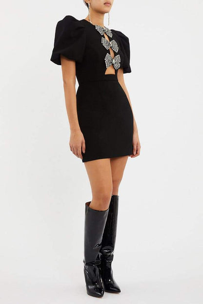 Puf Kol Cut-Out Mini Elbise