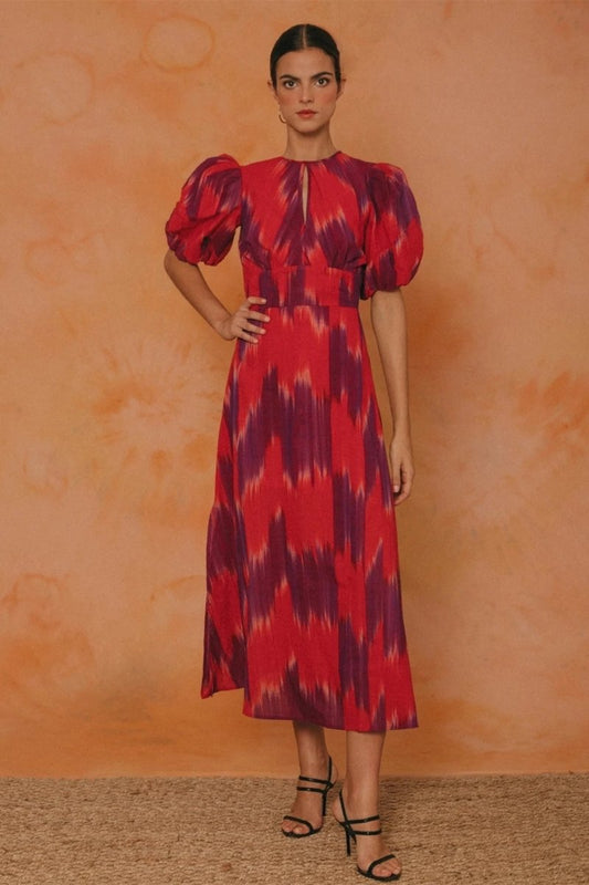 Amelia Batik Balon Kol Midi Elbise