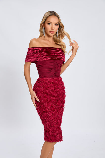 Taylor Kadife Gül Midi Elbise