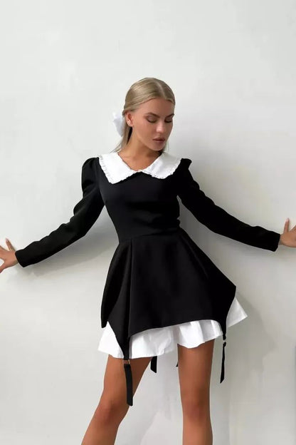 Peter Pan Yaka Uzun Kol Mini Elbise Takım