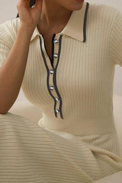 Carol Kontrast Polo Triko Midi Elbise