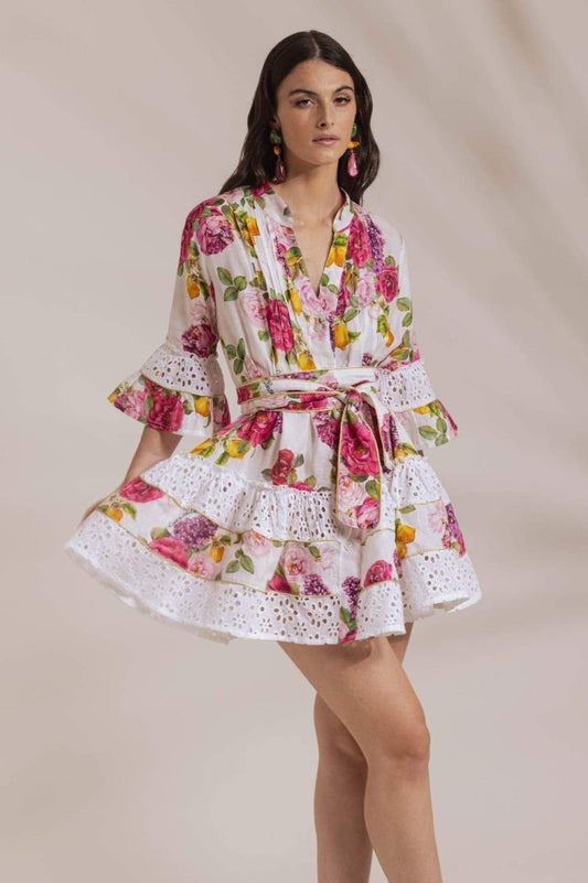 Melissa Baskılı Dantelli Fırfırlı Mini Elbise