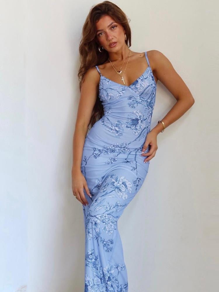 Orkide Baskılı Uzun Slip Elbise