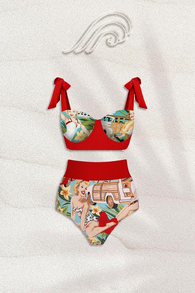 Poppy Retro Baskılı Üçlü Yüzme Seti