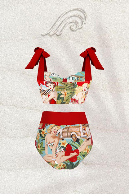 Poppy Retro Baskılı Üçlü Yüzme Seti