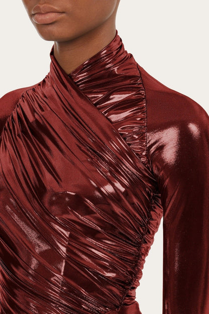 Riva Metalik Büzgülü Çözgülü Mini Elbise