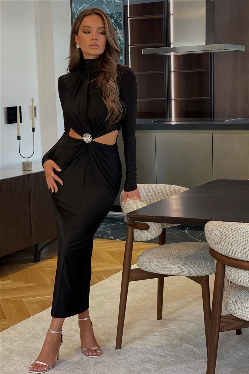 Roxanne Büzgülü Kesik Midi Elbise