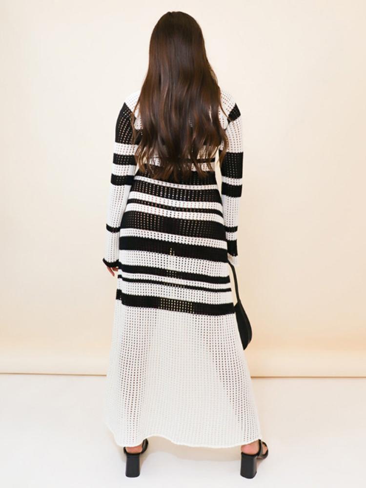 Ruth Tığ İşi Şerit Colorblock Maxi Elbise