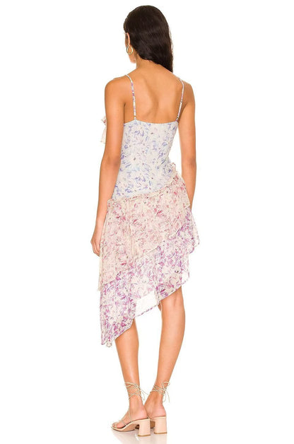 Samatha Baskılı Patchwork Fırfırlı Mini Slip Elbise